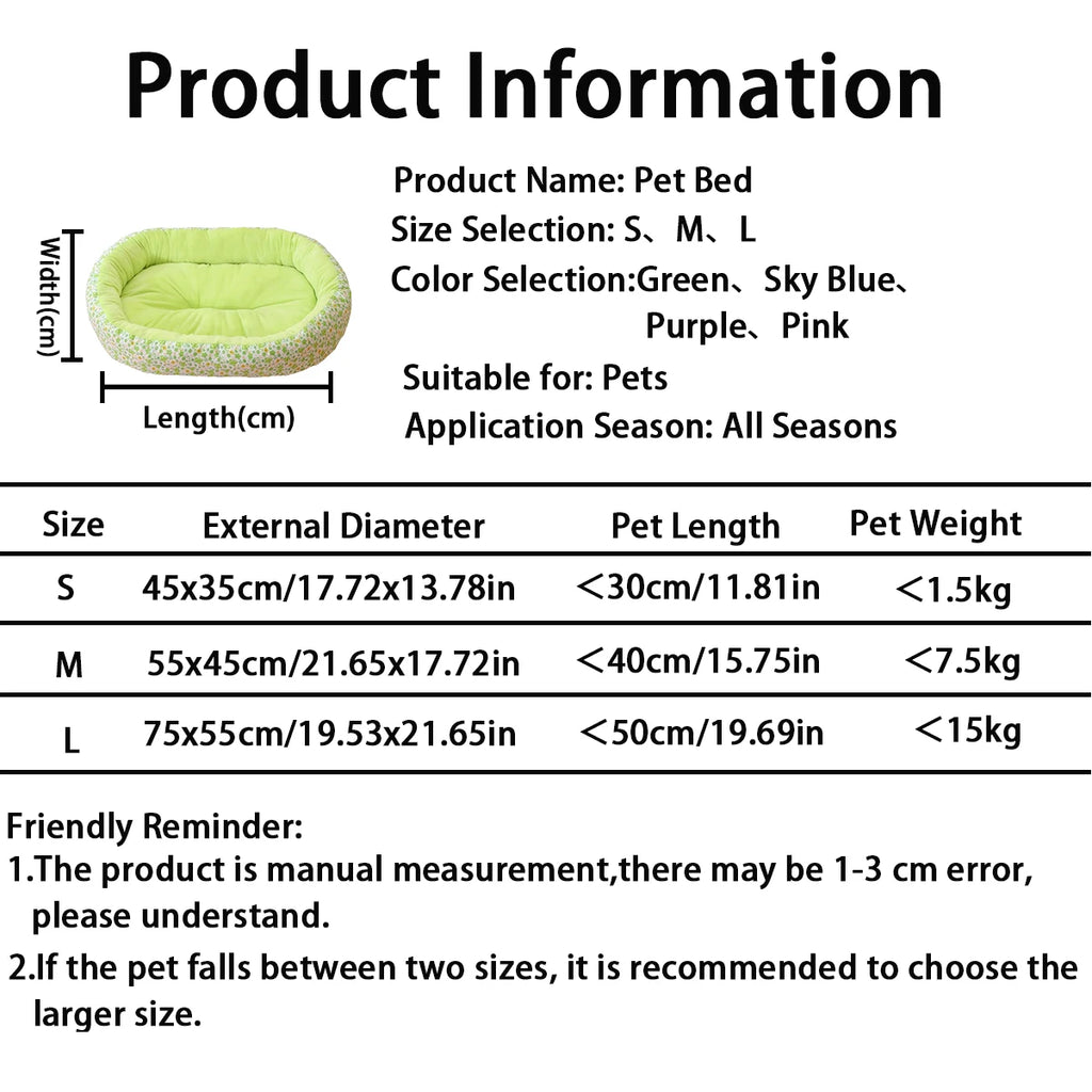 Velvet Rectangular Pet Bed — Soft Washable All-Season Bed for Dogs & Cats | 3 Sizes