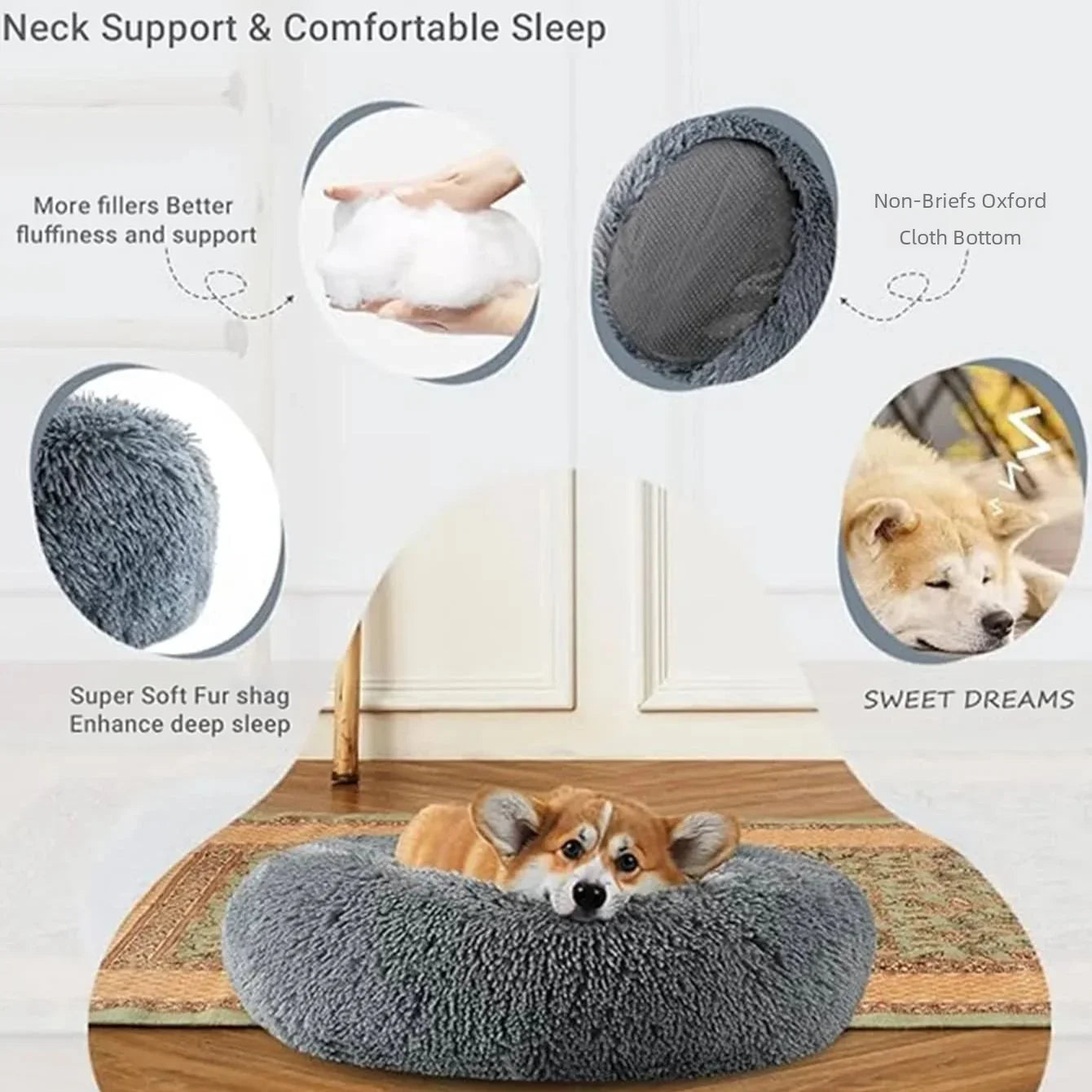 Velvet Cozy Cloud Pet Bed Warm Plush Bed for Dogs and Cats