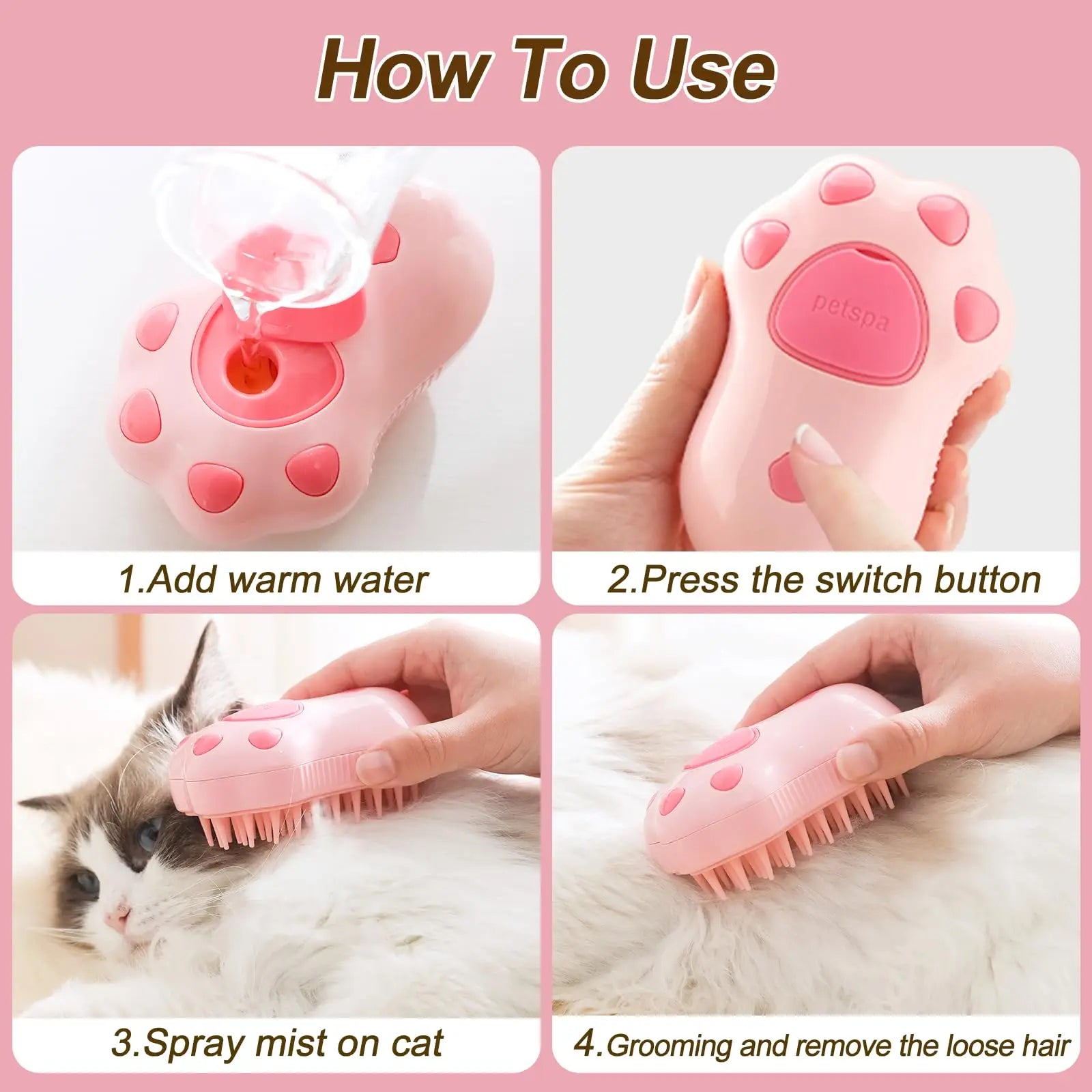 Steam Grooming Brush for Cats and Dogs