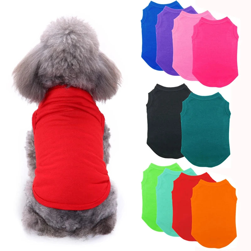 Velvet Cotton Pet Vest — Soft Sleeveless Summer Shirt for Dogs & Cats | 10 Colors & 7 Sizes